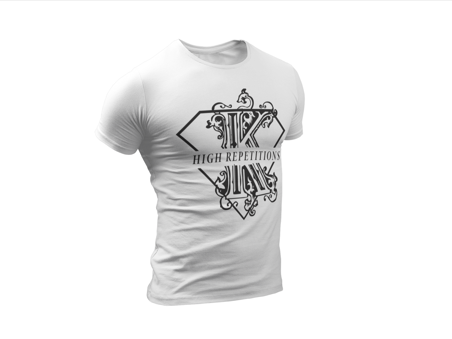 White t-shirt with black high repetitions design for men