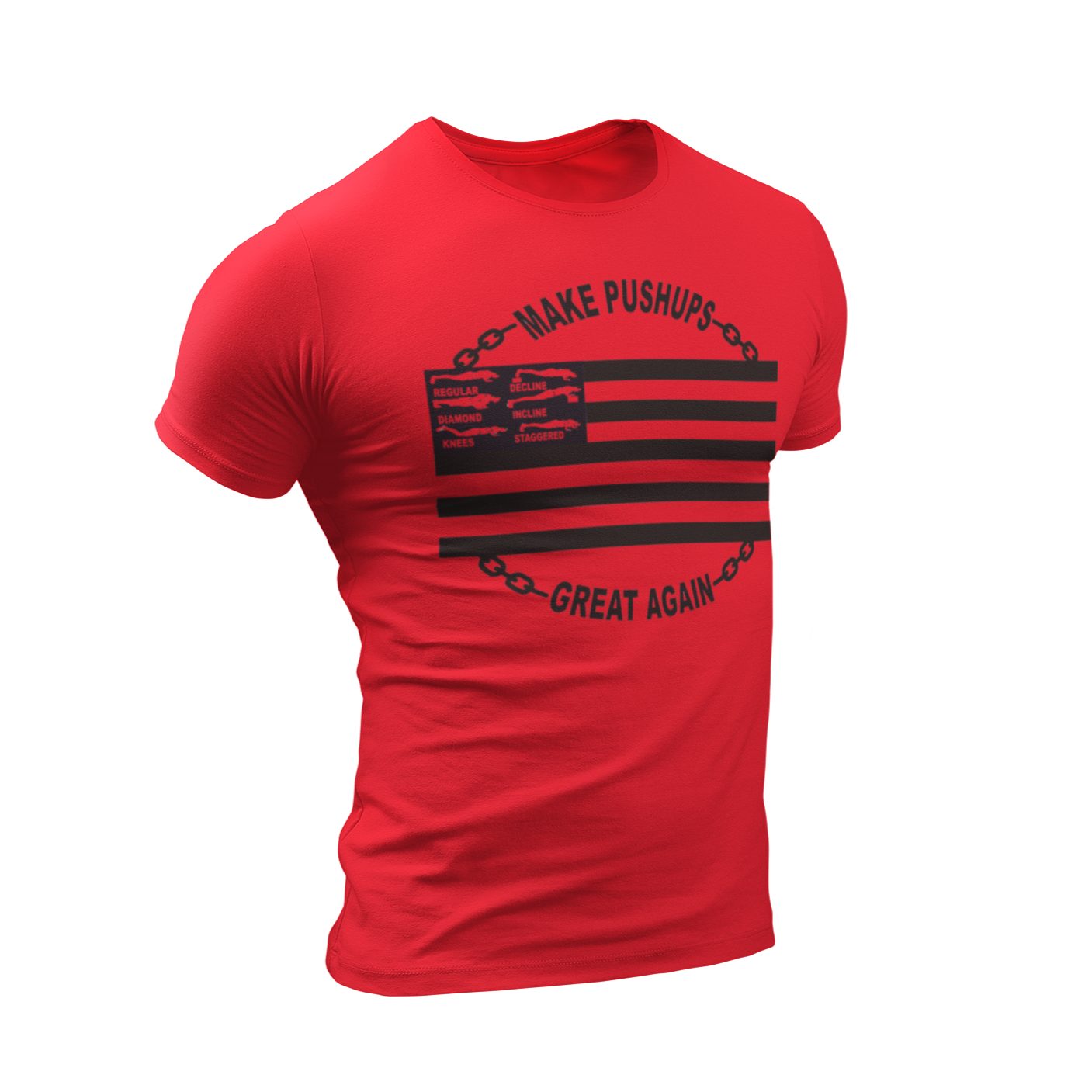 Red  t-shirt with black Make Pushups Great Again design for men