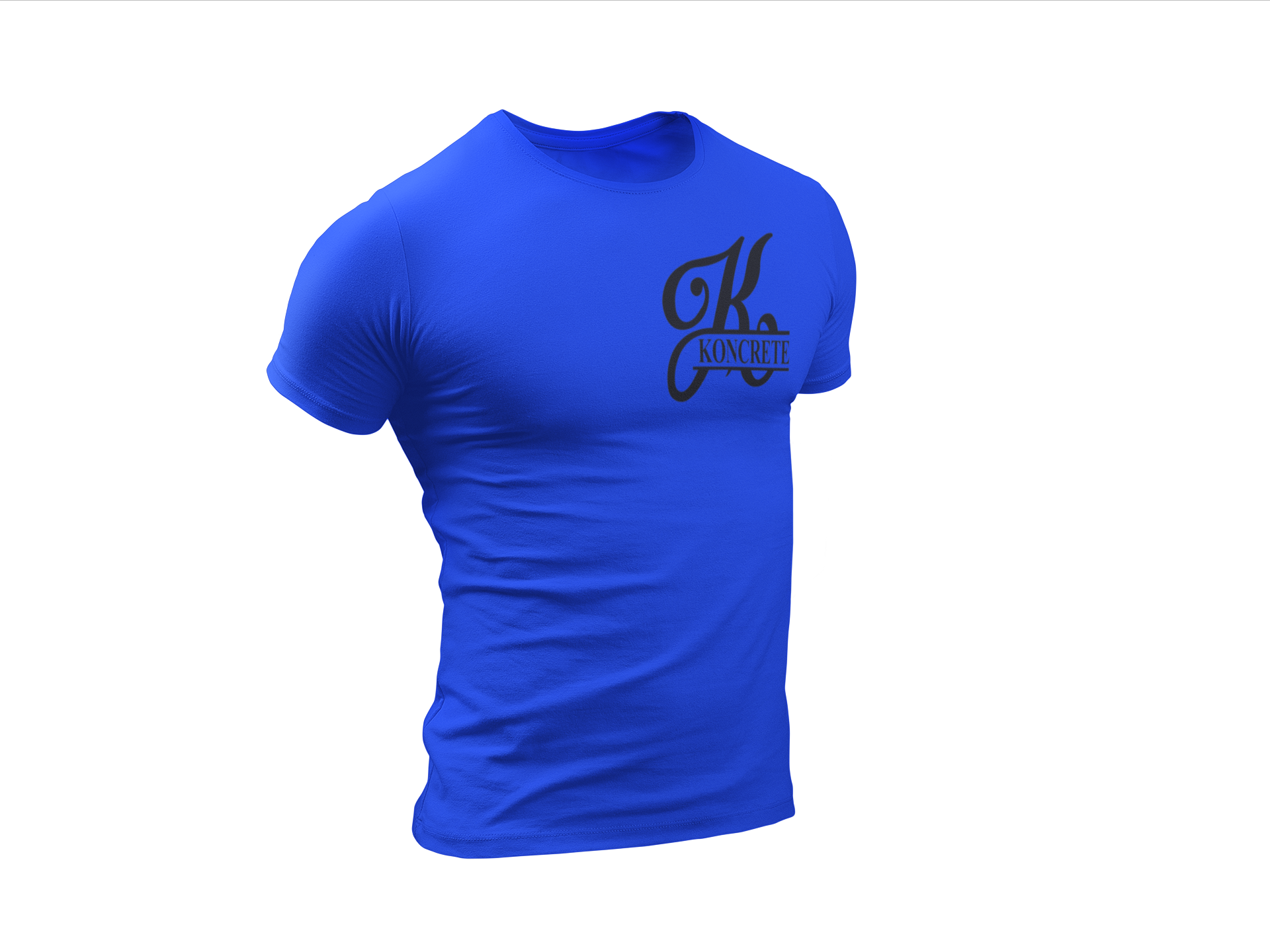 royal blue Koncrete t-shirt with black design on left chest 