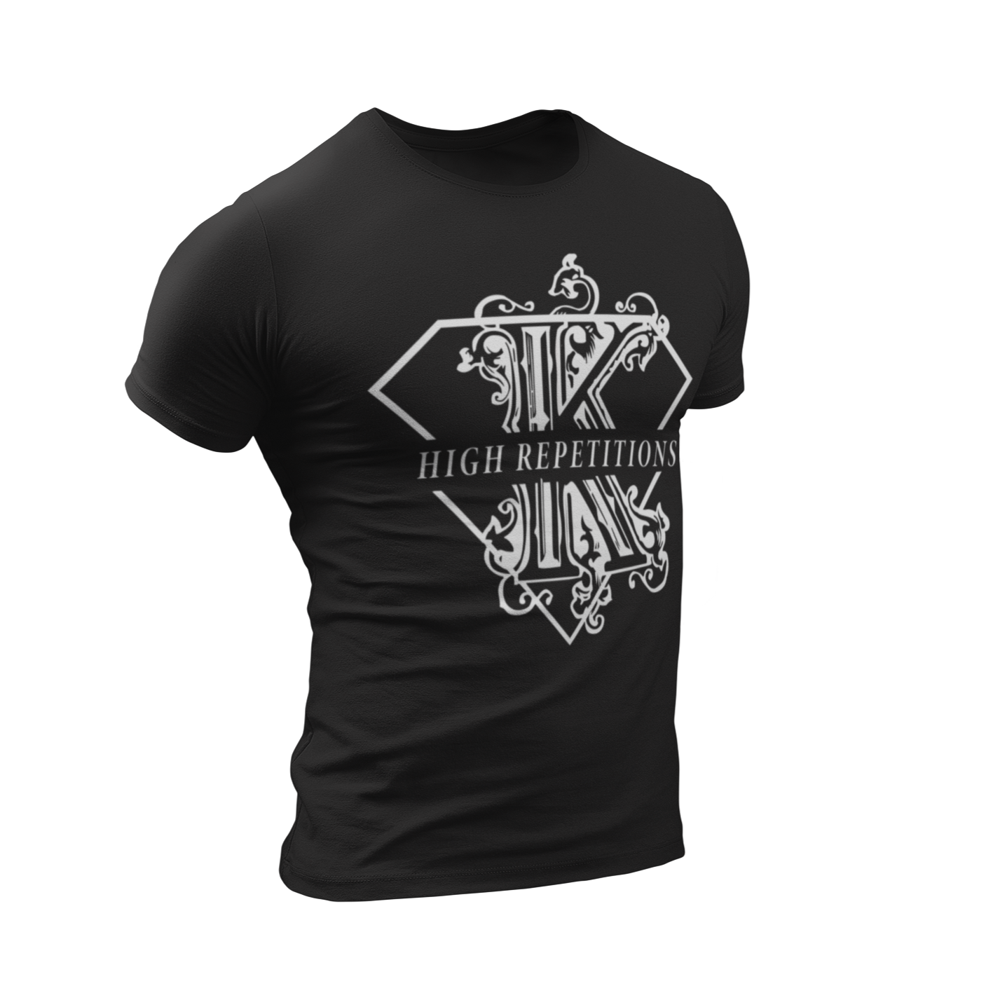 black t-shirt with white high repetitions design for men 