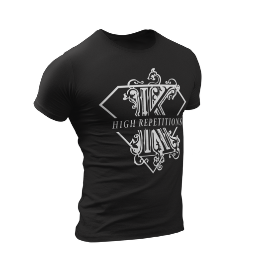 black t-shirt with white high repetitions design for men 