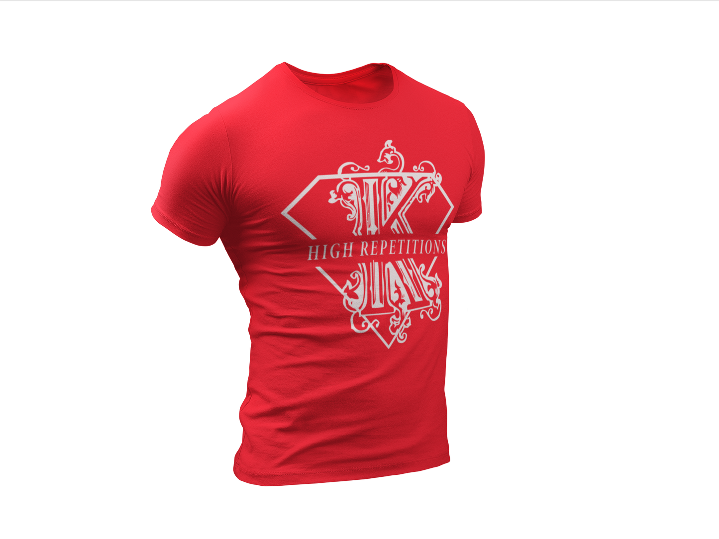 Red t-shirt with white high repetitions design for men