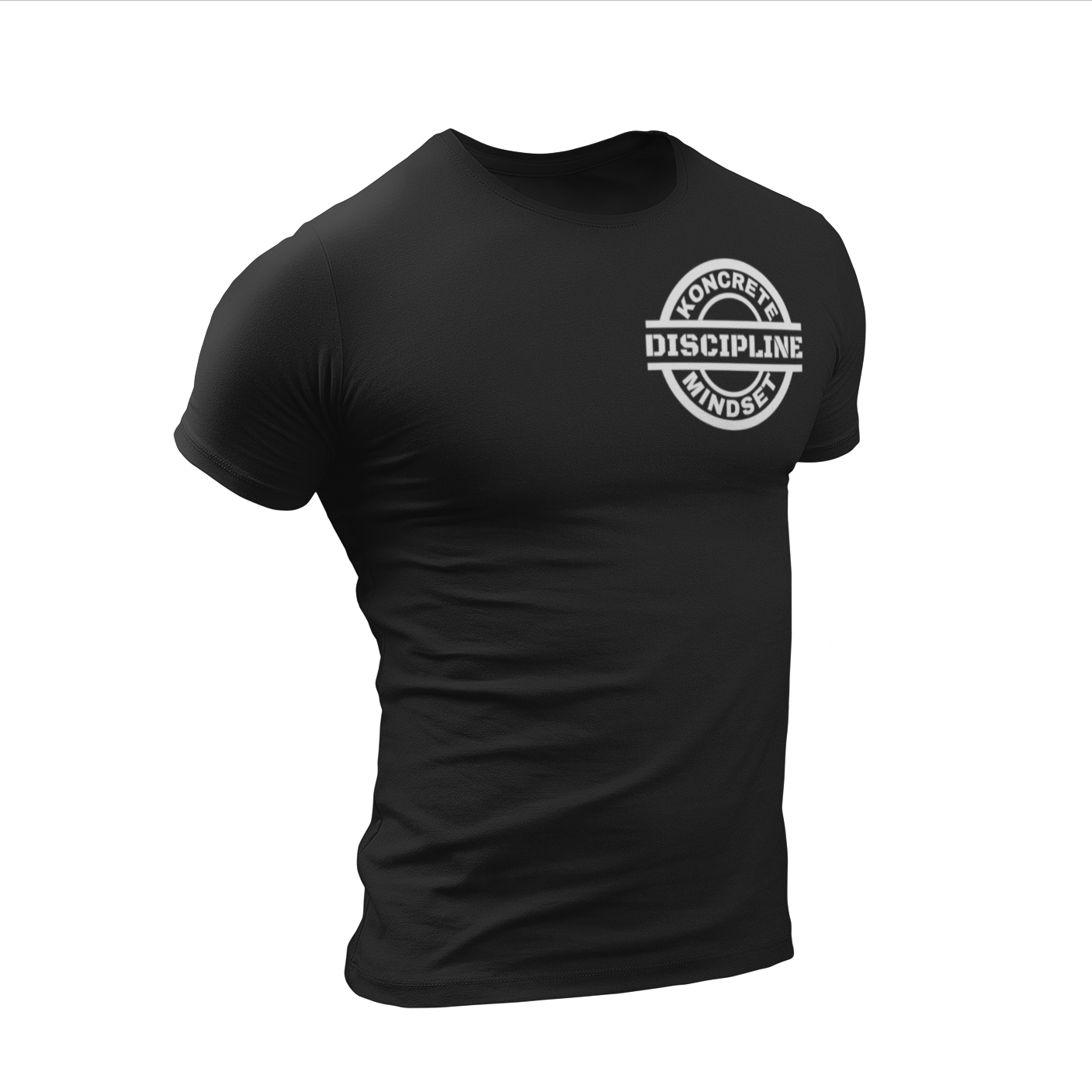 black Koncrete Mindset discipline t-shirt with white design on left chest